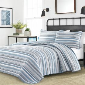 3-Piece Nautical Anchor Blue White Grey Cotton Reversible Quilt Set (size: King)