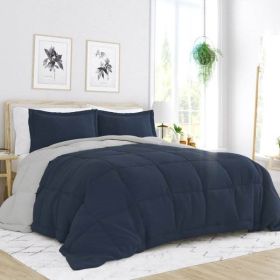 Microfiber Reversible Comforter Set (Color: navy blue grey, size: full/queem)