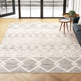 Grey Ivory Chevron Stripe Geometric Boho Style Area Rug (size: 9-ft x 12-ftt)
