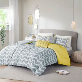 Reversible Comforter Set in Chevron Stripe (Color: grey white yellow, size: twin/twin xl)