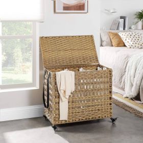 Bamboo Wood 26-Gal Laundry Hamper Basket w/ Removable Washable Cotton Bag (Color: Tan)