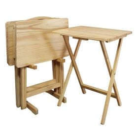 Folding TV Tray Table Set with Stand (Color: Natural)
