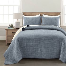 3-Piece Reversible Cotton Yarn Woven Coverlet Set (Color: navy cream, size: King)