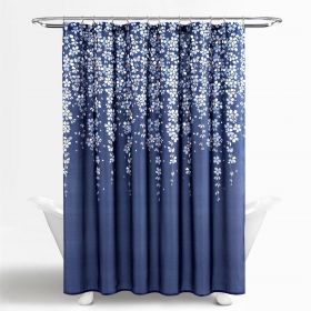 72-inch Floral Vines and Flowers Shower Curtain (Color: navy light blue white)