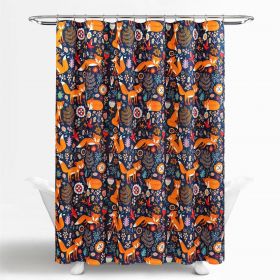 72-inch Floral Fox Birds Polyester Shower Curtain (Color: navy orange teal)