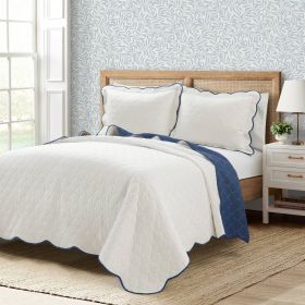 Scalloped Edge Reversible Lightweight Quilt Set (Color: white grey, size: full/queen)