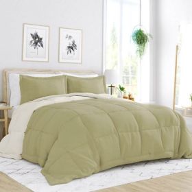 Microfiber Reversible Comforter Set (Color: sage green cream, size: king/california king)
