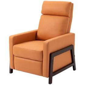 Modern Upholstered Manual Reclining Sofa Chair w/ Armrest and Footrest Orange (Color: Orange)