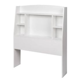 Twin size Bookcase Storage Headboard Wood Finish (Color: White)