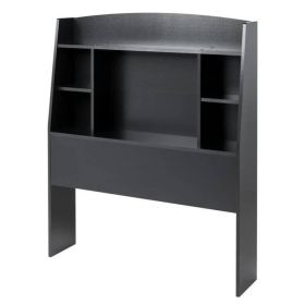 Twin size Bookcase Storage Headboard Wood Finish (Color: Black)