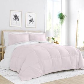Microfiber Reversible Comforter Set (Color: blush pink white, size: twin/twin xl)