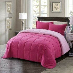 King/Cal King Traditional Microfiber Reversible 3 Piece Comforter (Color: Pink, size: king/cal king)
