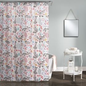 72-inch Floral Fox Birds Polyester Shower Curtain (Color: pink grey teal)
