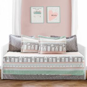 Llama Cactus Southwest 6 Piece Daybed Cover Set (Color: pin turquoise grey white)