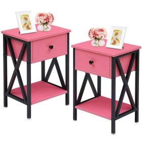 Set of 2 - 1-Drawer Nightstand Bedside Table (Color: pink black)