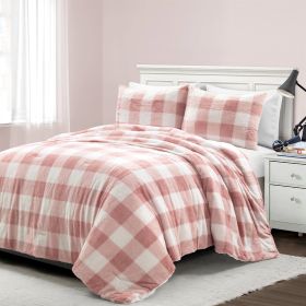 Plaid Soft Faux Fur Comforter Set (Color: pink blush, size: Twin)