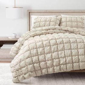 Soft Lightweight Puff Textured Comforter Set (Color: neutral tan, size: twin twin xl)