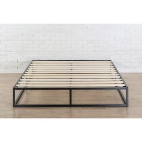 Modern 10-inch Low Profile Metal Platform Bed Frame with Wood Slats (size: Queen)