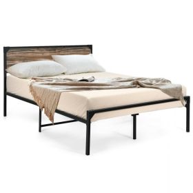 Rustic FarmHome Metal Wood Platform Bed Frame (size: Queen)