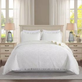 Velvet Microfiber Polyester Reversible Quilt Set (Color: White, size: Queen)
