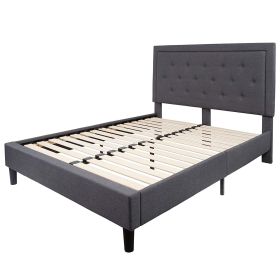 Upholstered Platform Bed Frame with Button Tufted Headboard (Color: dark gray, size: Queen)