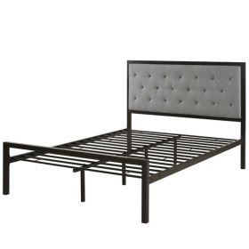 Contemporary Metal Platform Bed with Grey Upholstered Headboard (size: Queen)