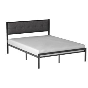 Metal Platform Bed Frame with Gray Button Tufted Upholstered Headboard (size: Queen)