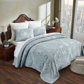 100-Percent Cotton Chenille 3-Piece Coverlet Bedspread Set (Color: Blue, size: Queen)