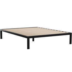 Black Metal Platform Bed Frame with Wood Slats - 700 lbs Weight Capacity (size: Queen)