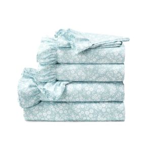 Floral Polyester 6 Piece Sheet Set (Color: Blue, size: Queen)