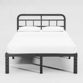 Heavy Duty Black Metal Platform Bed Frame with Headboard (size: Queen)