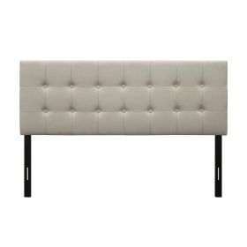 Button-Tufted Headboard in Light Grey Beige Taupe Upholstered Fabric (size: Queen)