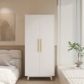 Mid-Century Modern 2-Door Bedroom Armoire Wardrobe Cabinet in White (Color: White)
