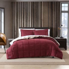 Plush Sherpa Reversible Micro Suede Comforter Set (Color: Maroon, size: Twin)