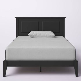 Traditional Solid Oak Wooden Platform Bed Frame with Headboard (Color: Black, size: Full)