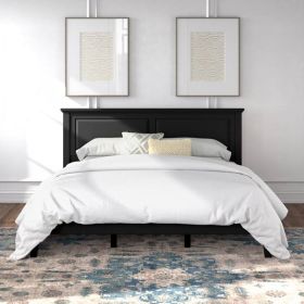 Traditional Solid Oak Wooden Platform Bed Frame with Headboard (Color: Black, size: King)