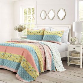 Boho Floral Reversible Lightweight Quilt Set (Color: blue yellow pink ivory, size: full/queen)