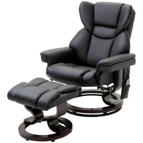 Adjustable Faux Leather Remote Massage Recliner Chair w/ Ottoman (Color: Black)
