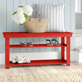 Wooden 2-Shelf Shoe Rack Storage Bench for Entryway or Closet (Color: Red)
