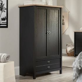 Bedroom Armoire Wardrobe Cabinet with Hanging Rail Wood Finish (Color: black oak)