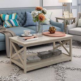 Contemporary 2-Tier Farmhouse Coffee Table in Wood Finish (Color: rustic white)