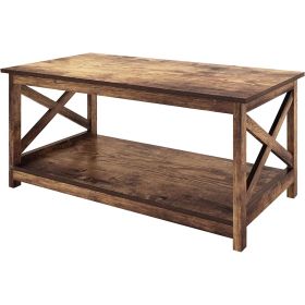Contemporary 2-Tier Farmhouse Coffee Table in Wood Finish (Color: rustic)
