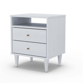 Farmhouse Rustic Mid Century 2 Drawer Nightstand (Color: White)