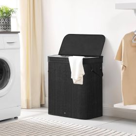 Bamboo Wood 26-Gal Laundry Hamper Basket w/ Removable Washable Cotton Bag (Color: Black)