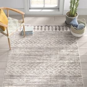 Grey Ivory Chevron Stripe Geometric Boho Style Area Rug (size: 6.6 ft x 9-ft)