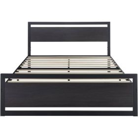 Metal Platform Bed Frame with Wood Panel Headboard and Footboard (Color: Black, size: Full)