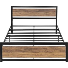 Metal Platform Bed Frame with Wood Panel Headboard and Footboard (Color: Brown, size: Full)