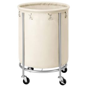 Round 45-Gallon Laundry Basket Hamper withFabric Bag Steel Frame on Wheels (Color: cream)