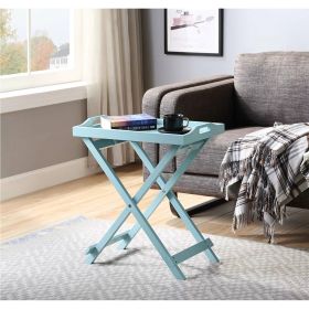Folding TV Tray Bedside Table Wood Finish (Color: light blue teal turquoise seafoam)