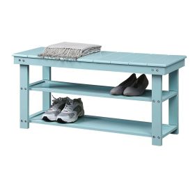 Wooden 2-Shelf Shoe Rack Storage Bench for Entryway or Closet (Color: sea foam aqua)